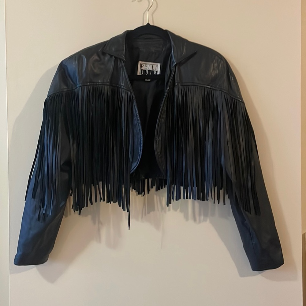 Vintage Fringe Cropped Leather Jacket